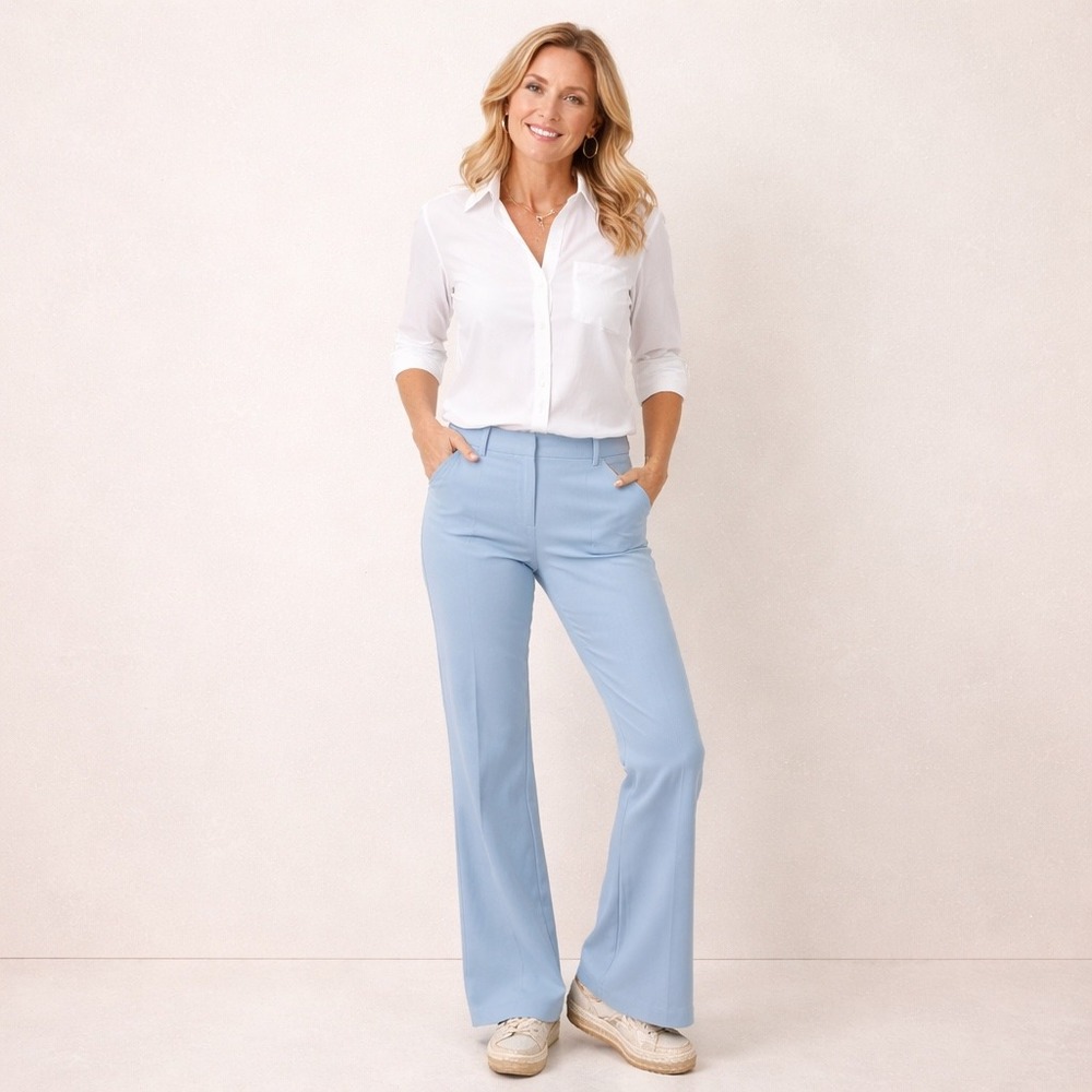 Fabrizio Gianni‎ Signature Light Blue Cotton Blend Flare Dress Pants Size 10 USA